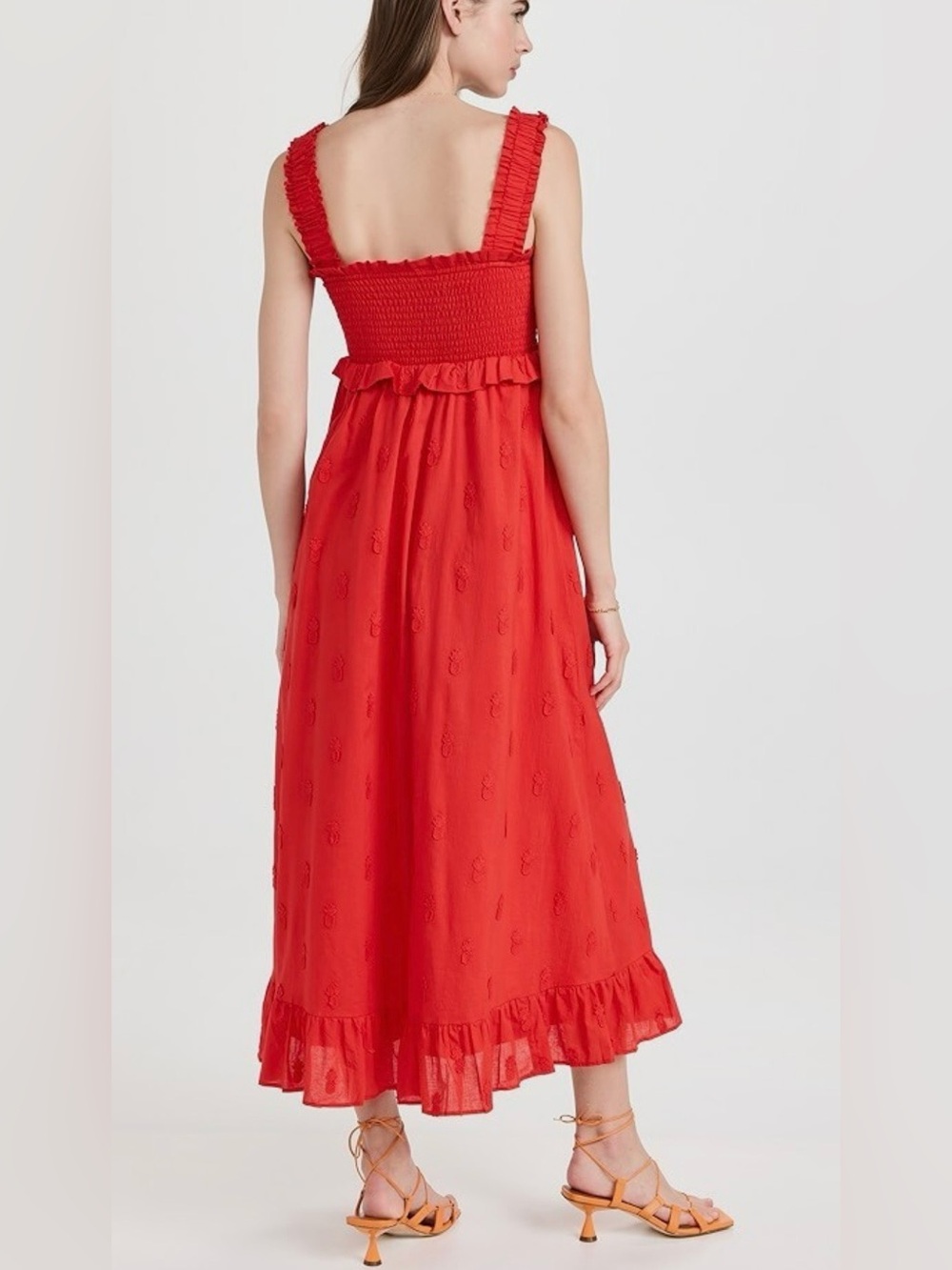 Red Ruffle Midi Dress with Front Bow - Picture 3 of 8